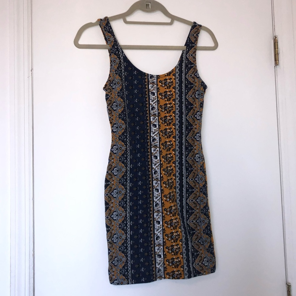 Printed Blue/Yellow Bodycon Dress